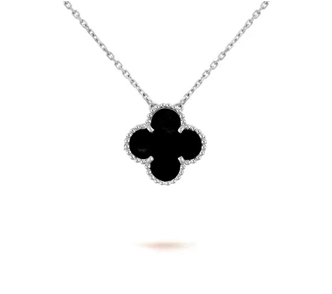 15mm Kleeblatt-Anhänger-Halskette – Signature Kollektion aus Naturstein und Weißgold