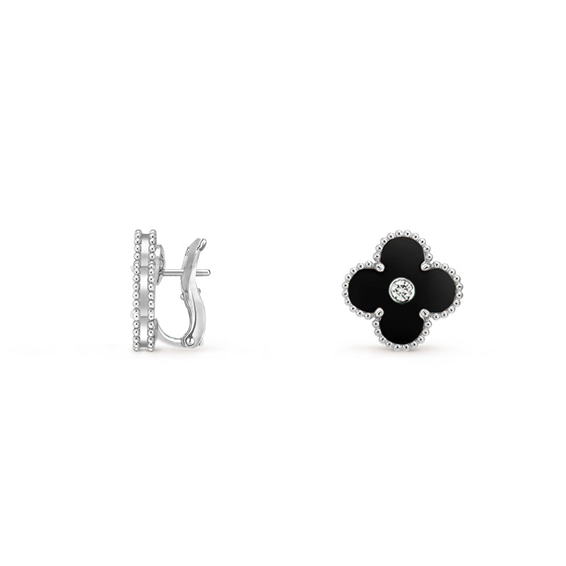 15mm Clover Flower Stud Earrings - Signature Diamond-White Gold Collection