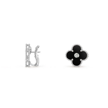 15mm Clover Flower Stud Earrings Diamond-White Gold Collection