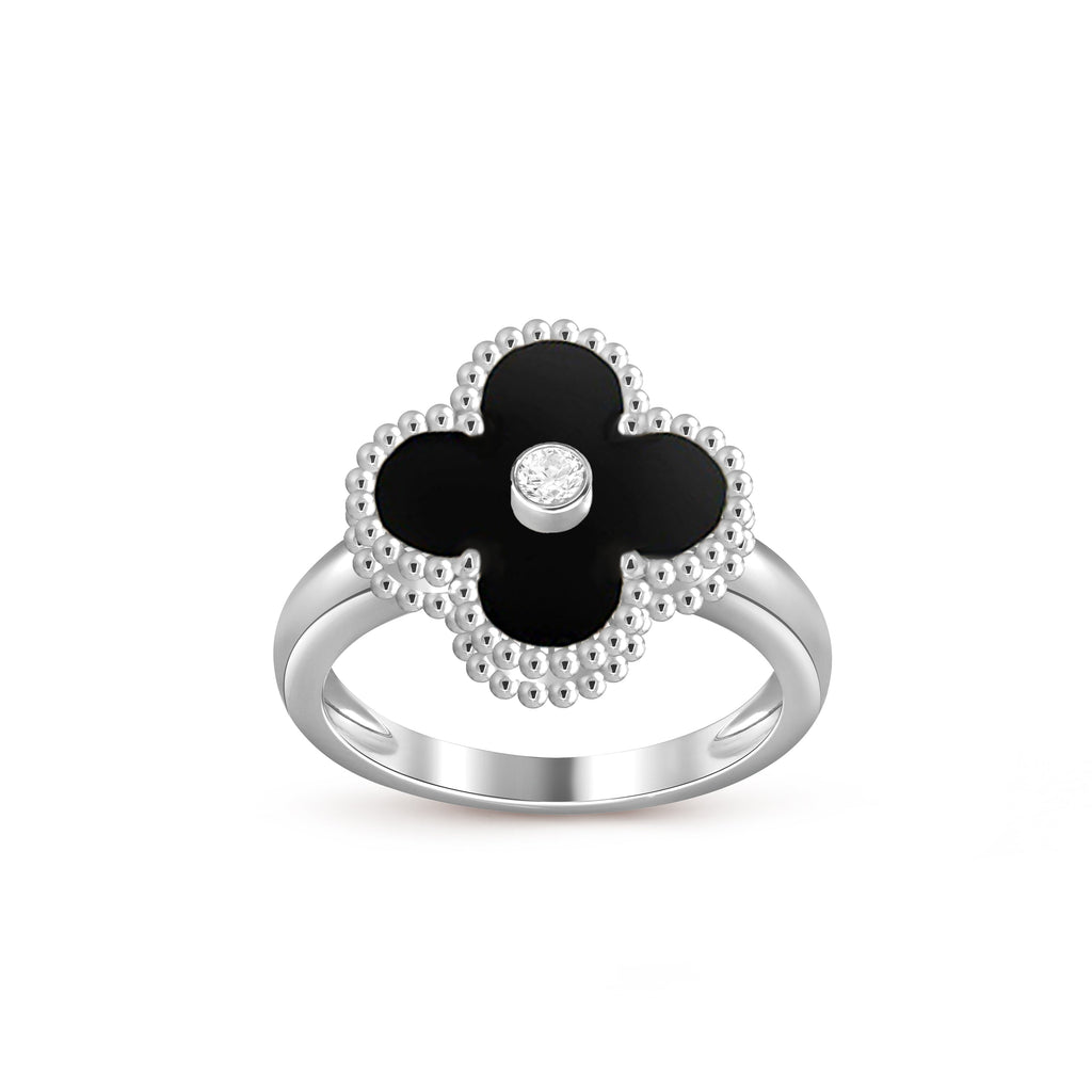 Lucky Clover Diamond-Accent White Gold Ring - Luxury Gemstone Collection