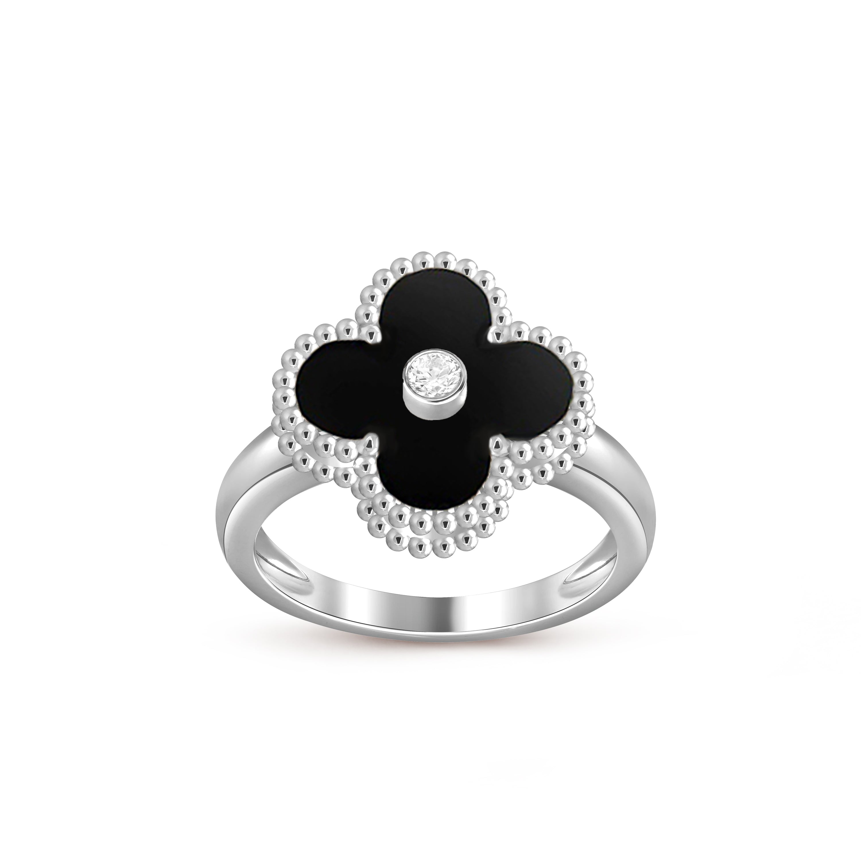 Glücks-Kleeblatt-Ring aus Weißgold mit Diamantakzent – Luxuriöse Edelsteinkollektion