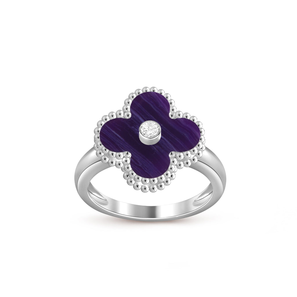 Lucky Clover Diamond-Accent White Gold Ring - Luxury Gemstone Collection