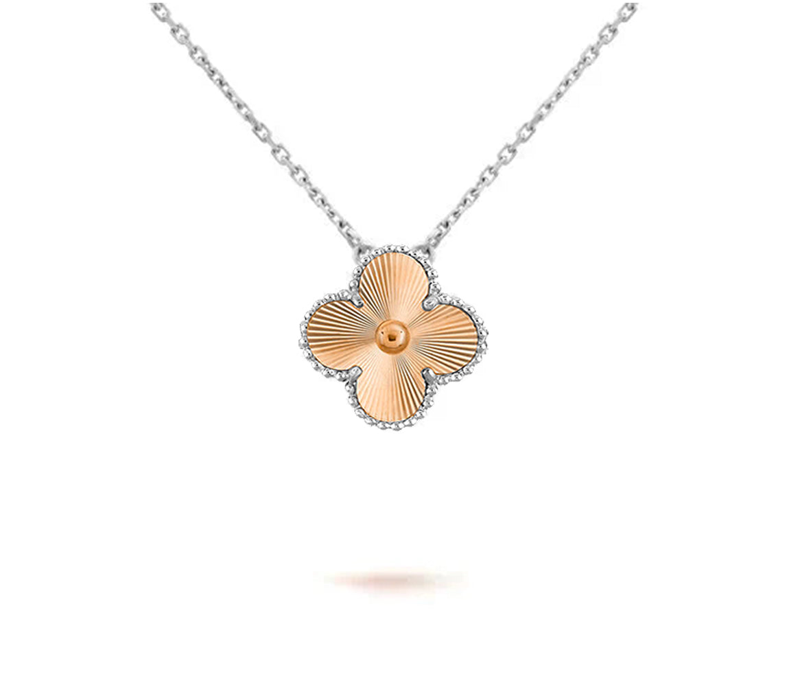 15mm Kleeblatt-Anhänger-Halskette – Signature Kollektion aus Naturstein und Weißgold