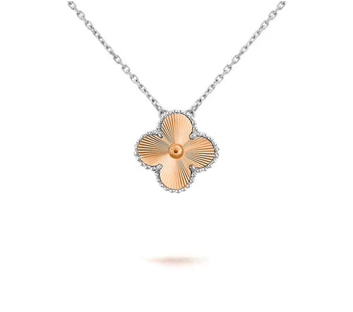15mm Clover Flower Pendant Necklace - Natural Gemstone Signature White Gold Collection