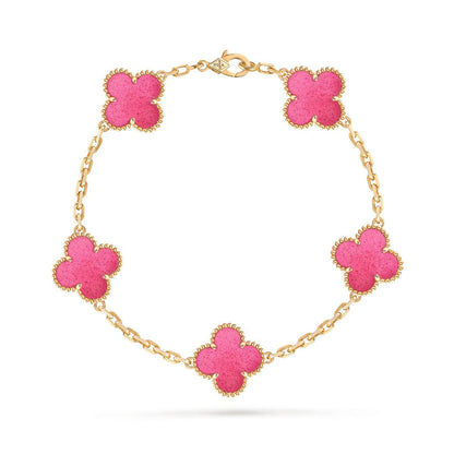 NEW CLOVER 5 MOTIFS PINK ENAMEL BRACELET