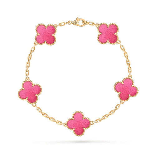 NEW CLOVER 5 MOTIFS PINK ENAMEL BRACELET