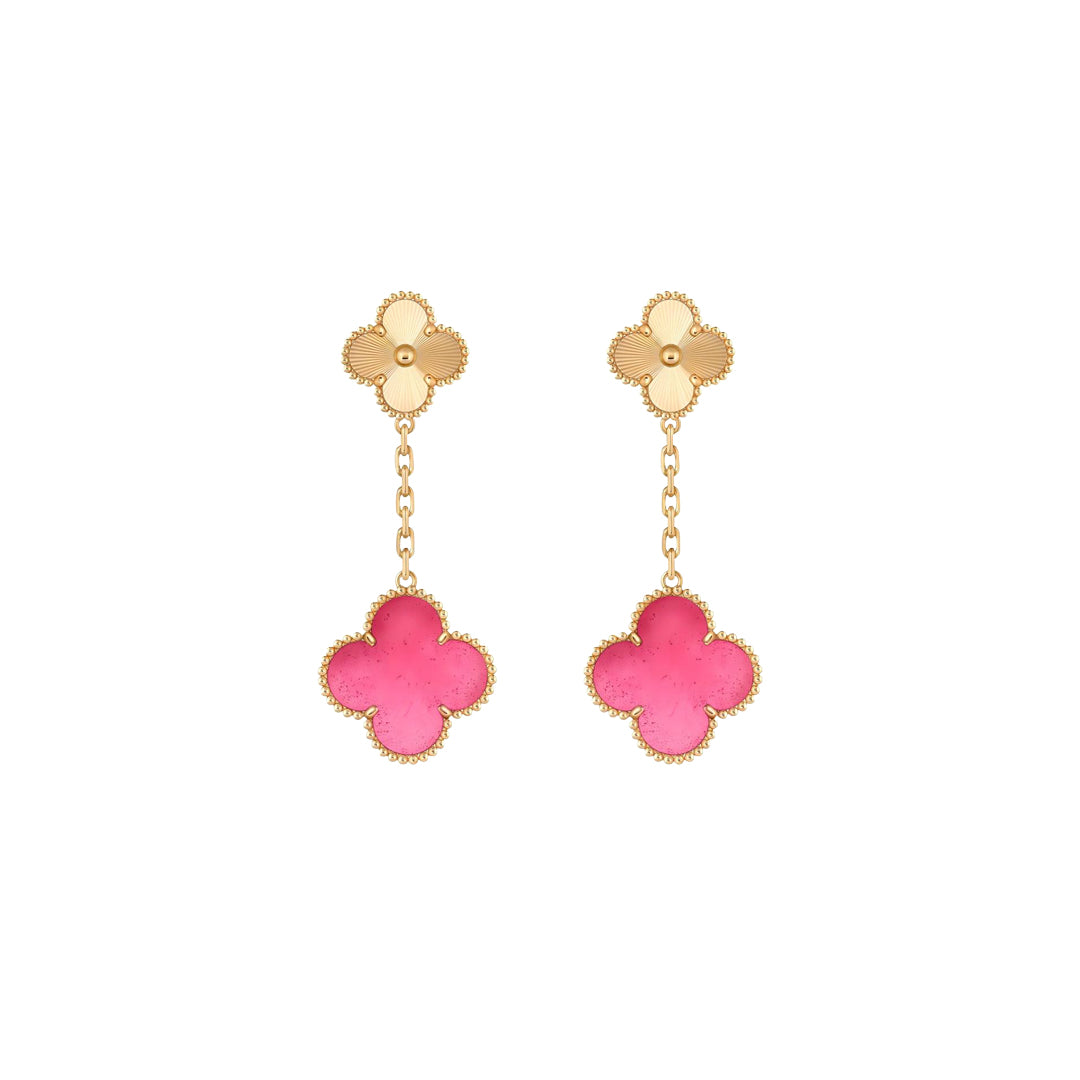 NEW CLOVER 2 MOTIF PINK ENAMEL EARRINGS