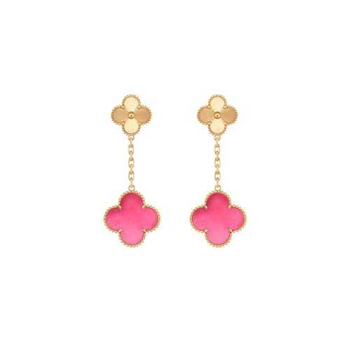 NEW CLOVER 2 MOTIF PINK ENAMEL EARRINGS