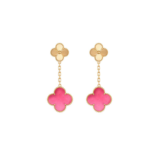 NEW CLOVER 2 MOTIF PINK ENAMEL EARRINGS