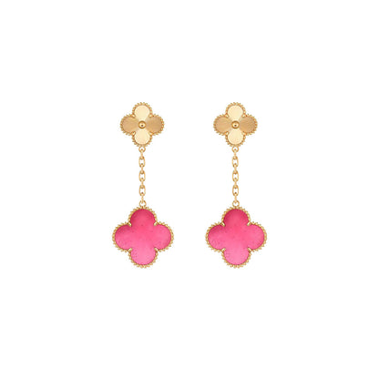 NEW CLOVER 2 MOTIF PINK ENAMEL EARRINGS