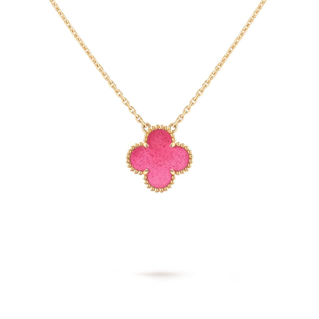 NEW CLOVER 15MM PINK ENAMEL NECKLACE