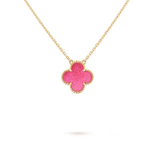 NEW CLOVER 15MM PINK ENAMEL NECKLACE