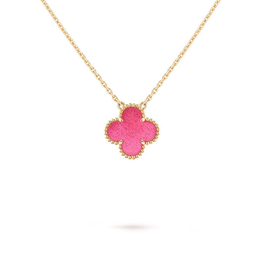 NEW CLOVER 15MM PINK ENAMEL NECKLACE