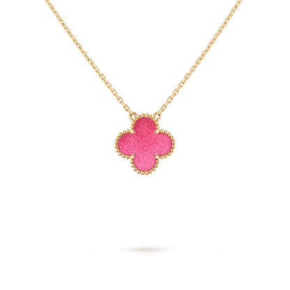 NEW CLOVER 15MM PINK ENAMEL NECKLACE