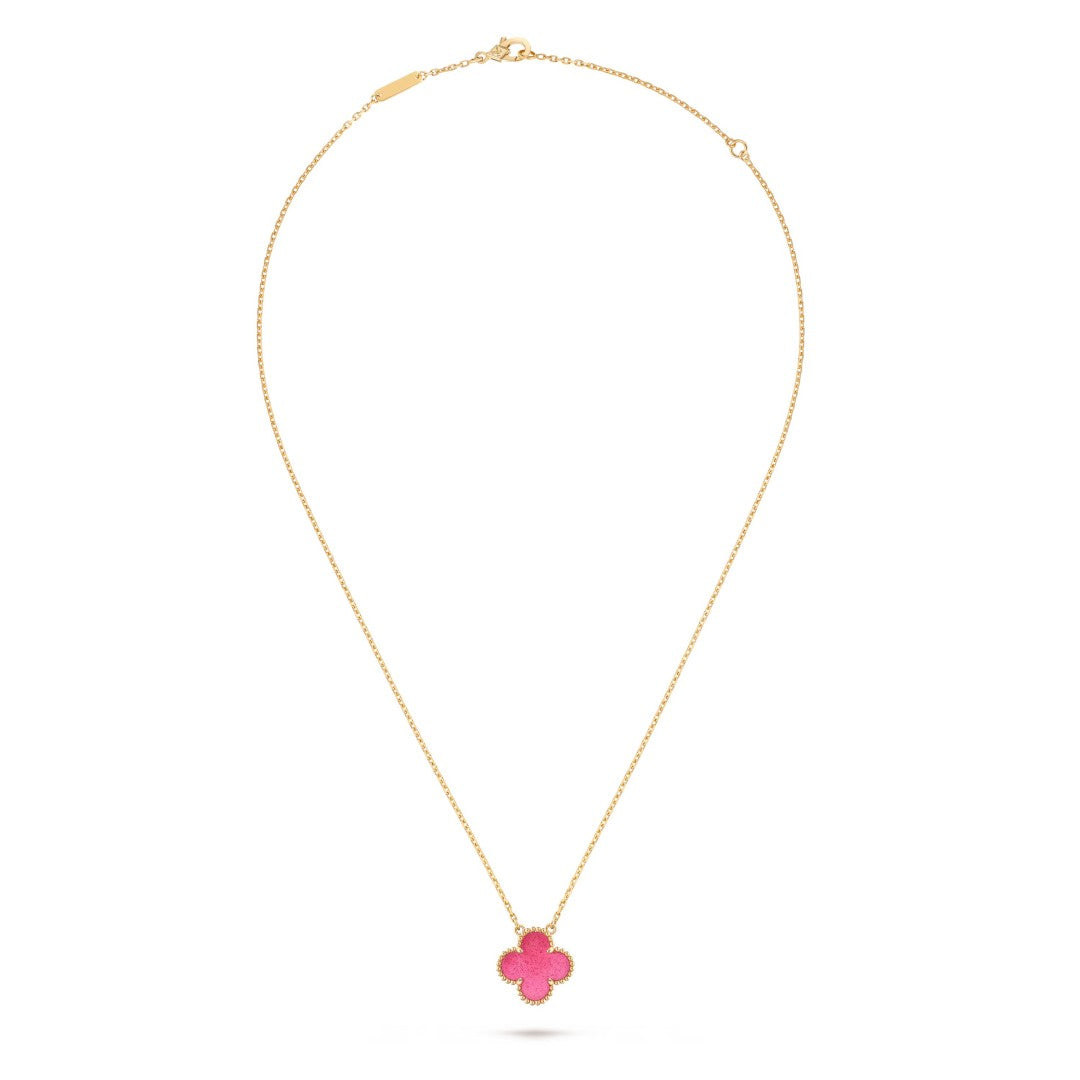 NEW CLOVER 15MM PINK ENAMEL NECKLACE