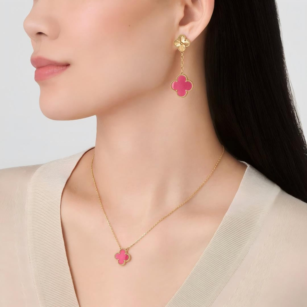 NEW CLOVER 15MM PINK ENAMEL NECKLACE