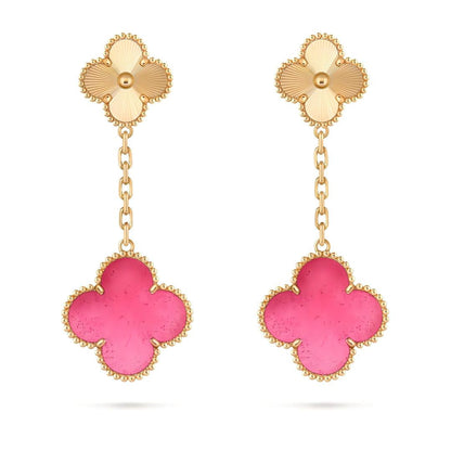 NEW CLOVER 2 MOTIF PINK ENAMEL EARRINGS