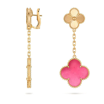 NEW CLOVER 2 MOTIF PINK ENAMEL EARRINGS