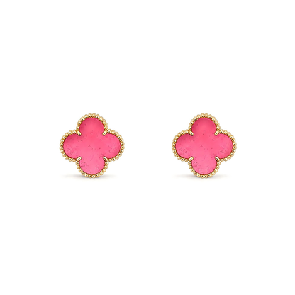 NEW CLOVER 15MM PINK ENAMEL STUD EARRINGS