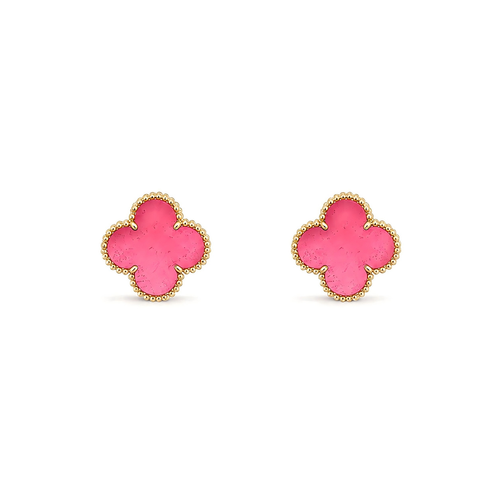 NEW CLOVER 15MM PINK ENAMEL STUD EARRINGS