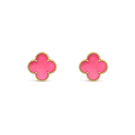 NEW CLOVER 15MM PINK ENAMEL STUD EARRINGS