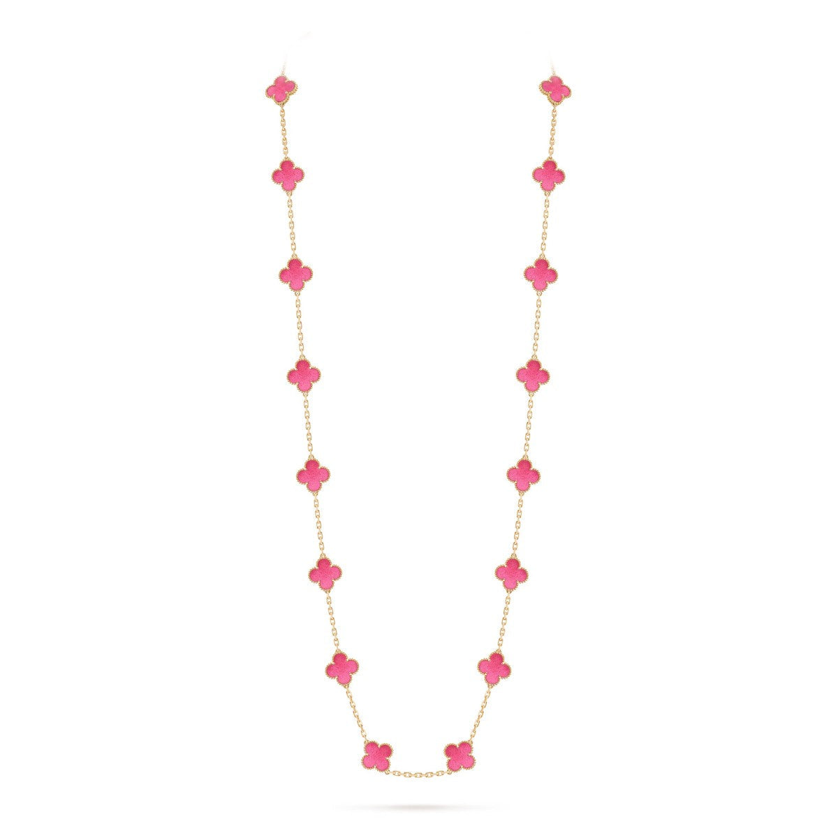 NEW CLOVER 20 MOTIFS PINK ENAMEL NECKLACE