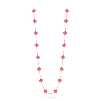 NEW CLOVER 20 MOTIFS PINK ENAMEL NECKLACE