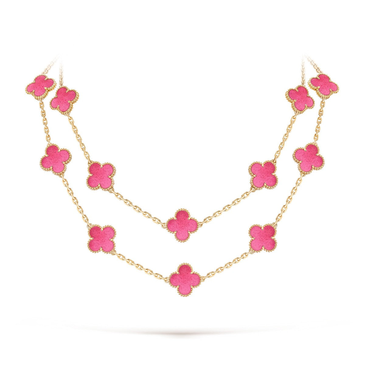 NEW CLOVER 20 MOTIFS PINK ENAMEL NECKLACE