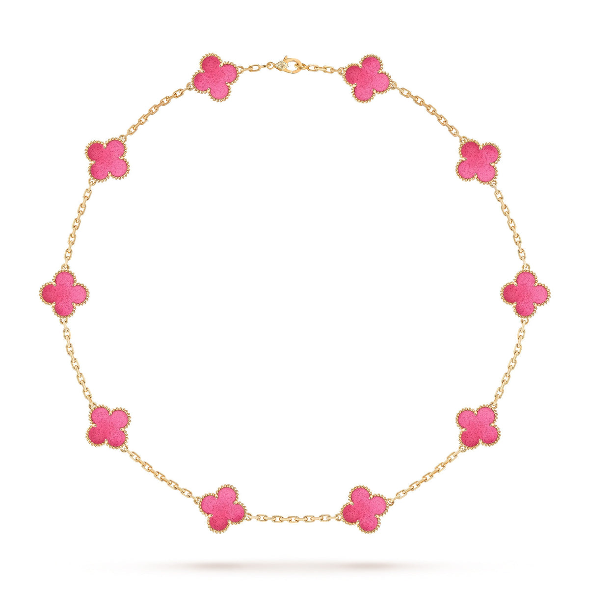 NEW CLOVER 10 MOTIFS PINK ENAMEL NECKLACE