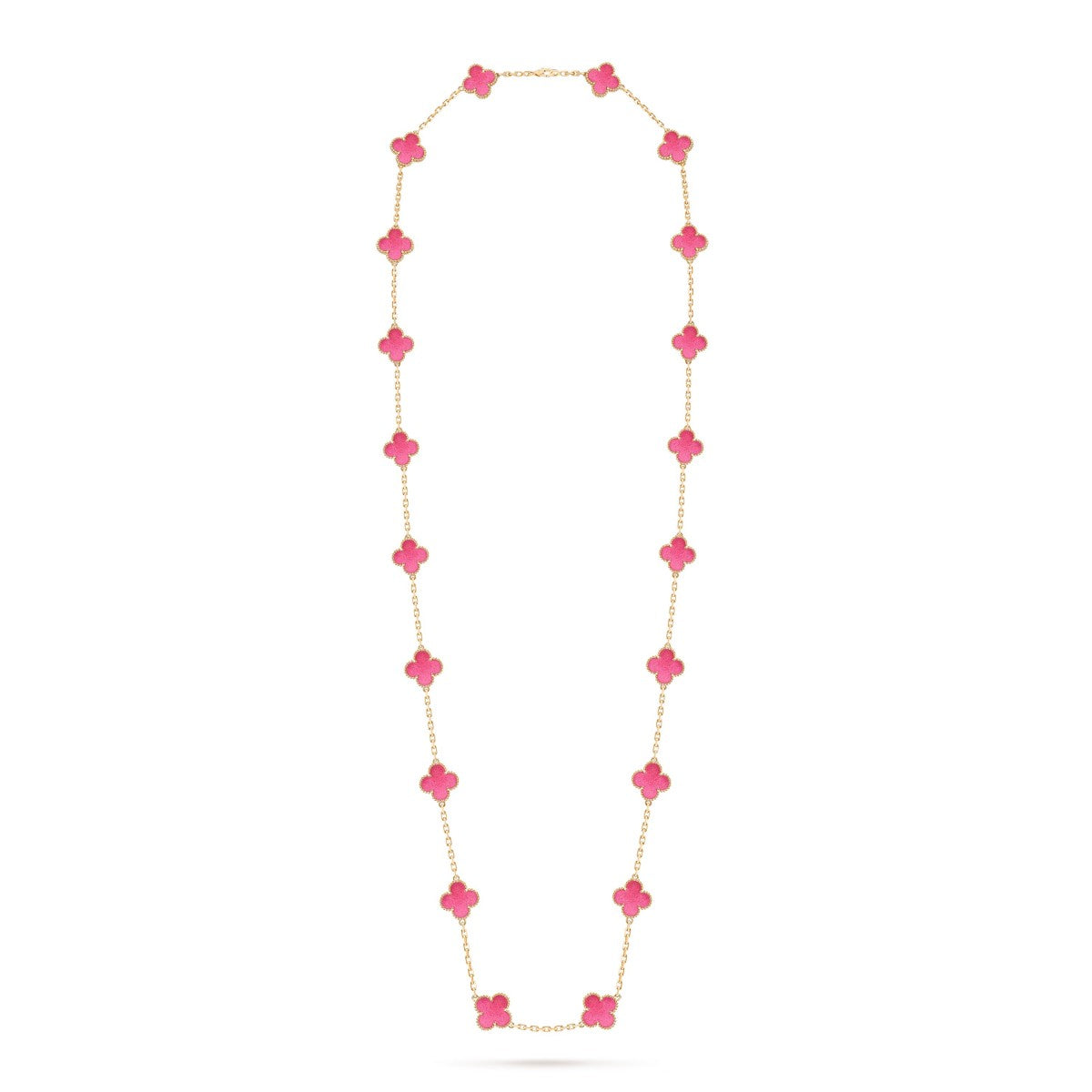 NEW CLOVER 20 MOTIFS PINK ENAMEL NECKLACE