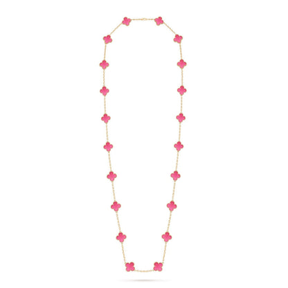 NEW CLOVER 20 MOTIFS PINK ENAMEL NECKLACE
