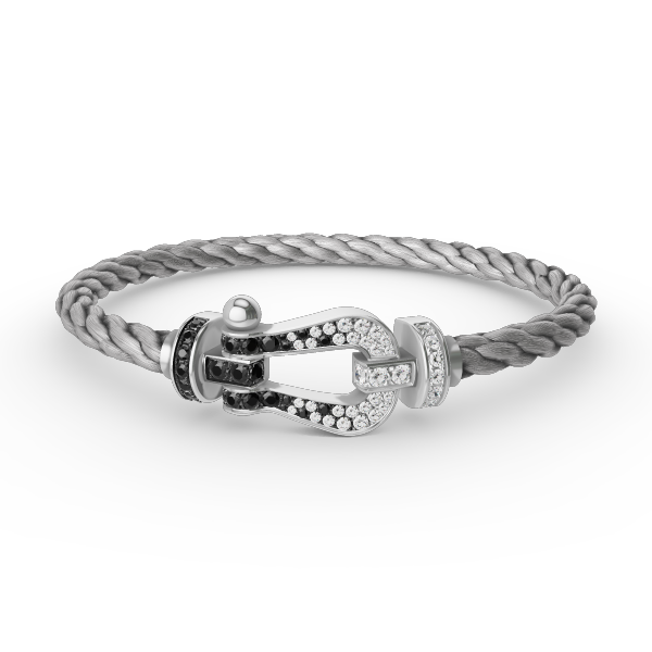 FORCE Large Horseshoe Black & White Diamond Bracelet - White Gold