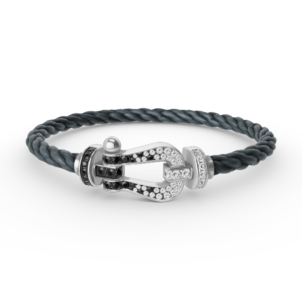 FORCE Large Horseshoe Black & White Diamond Bracelet - White Gold