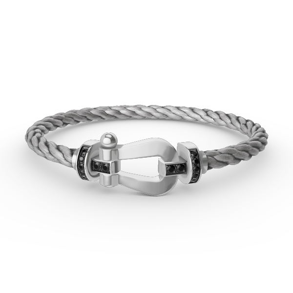 FORCE Large Horseshoe Black Diamond Bracelet - Grounding Protection & Power Talisman - White Gold