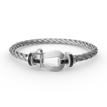 FORCE Large Horseshoe Black Diamond Bracelet - White Gold