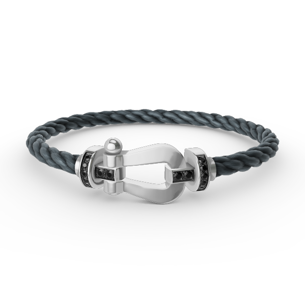 FORCE Large Horseshoe Black Diamond Bracelet - Grounding Protection & Power Talisman - White Gold