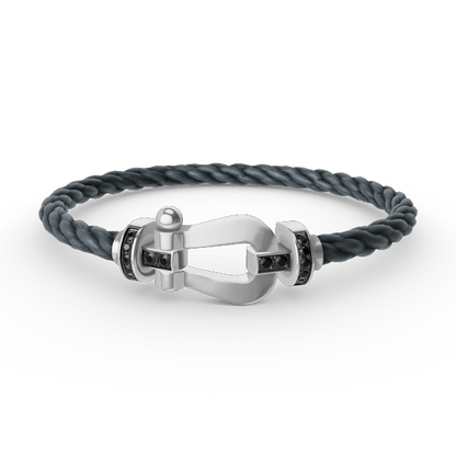 FORCE Large Horseshoe Black Diamond Bracelet - White Gold