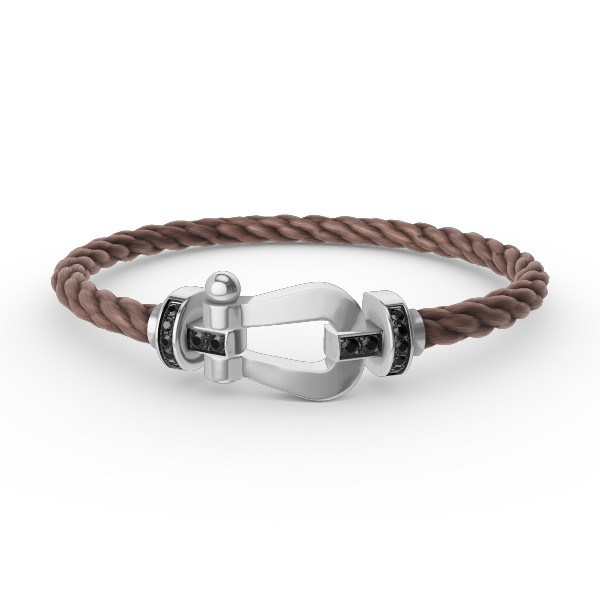 FORCE Large Horseshoe Black Diamond Bracelet - Grounding Protection & Power Talisman - White Gold