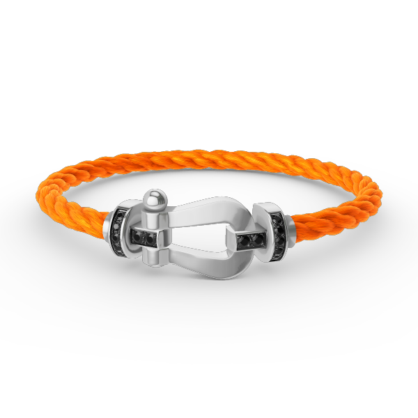 FORCE Large Horseshoe Black Diamond Bracelet - Grounding Protection & Power Talisman - White Gold