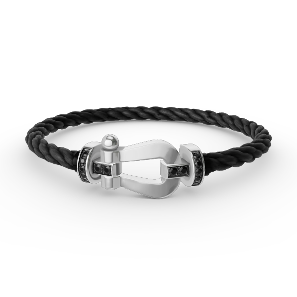 FORCE Large Horseshoe Black Diamond Bracelet - Grounding Protection & Power Talisman - White Gold