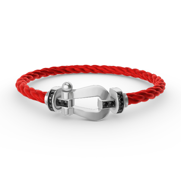 FORCE Large Horseshoe Black Diamond Bracelet - Grounding Protection & Power Talisman - White Gold
