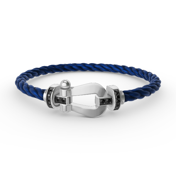 FORCE Large Horseshoe Black Diamond Bracelet - Grounding Protection & Power Talisman - White Gold