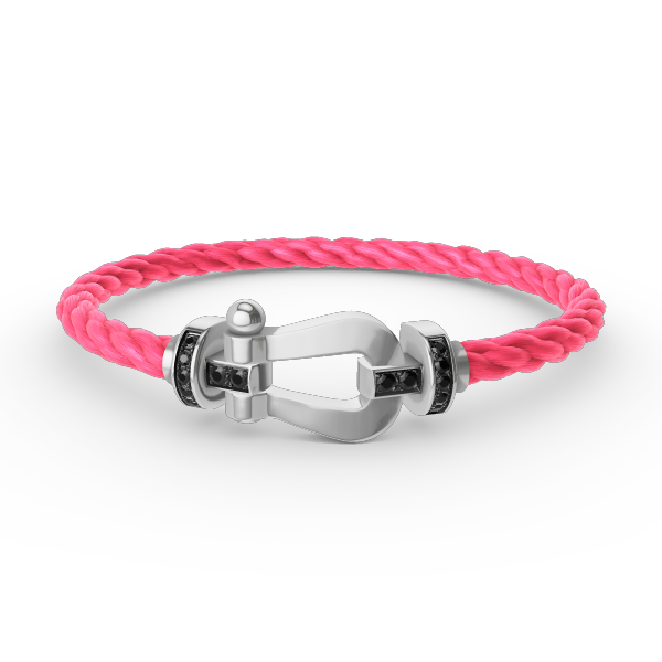 FORCE Large Horseshoe Black Diamond Bracelet - Grounding Protection & Power Talisman - White Gold