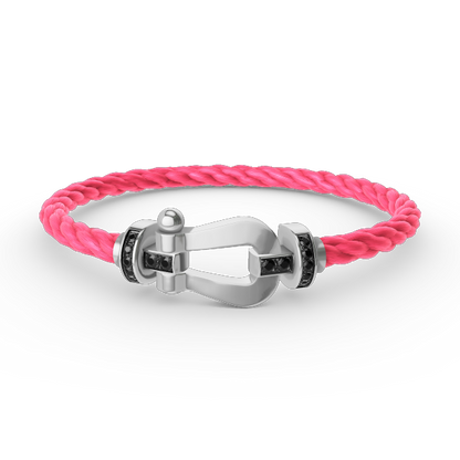 FORCE Large Horseshoe Black Diamond Bracelet - White Gold