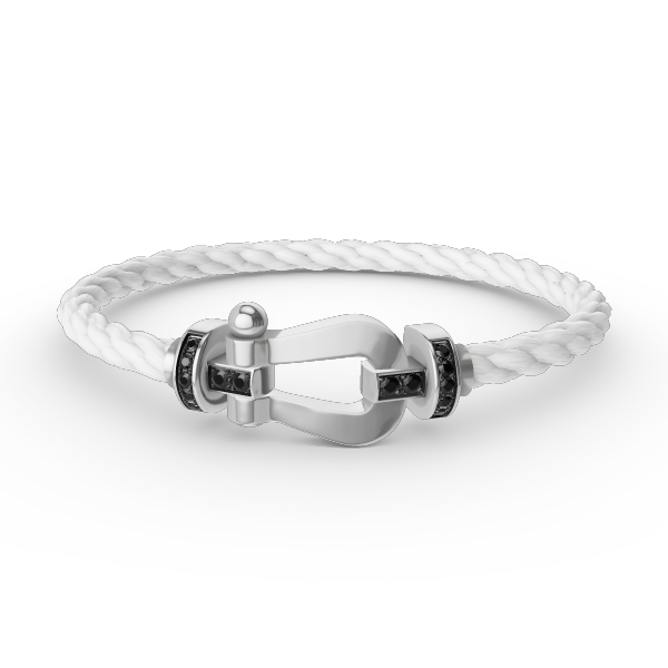 FORCE Large Horseshoe Black Diamond Bracelet - Grounding Protection & Power Talisman - White Gold