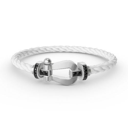 FORCE Large Horseshoe Black Diamond Bracelet - White Gold