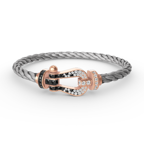 FORCE Großes Hufeisen-Armband mit schwarzen und weißen Diamanten – Roségold
