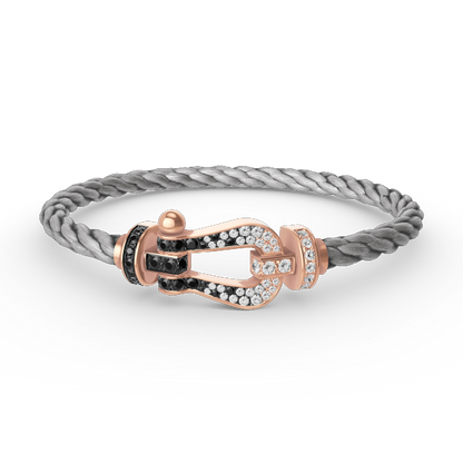 FORCE Large Horseshoe Black & White Diamond Bracelet - Rose Gold