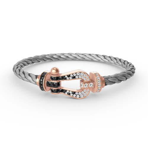 FORCE Large Horseshoe Black & White Diamond Bracelet - Rose Gold