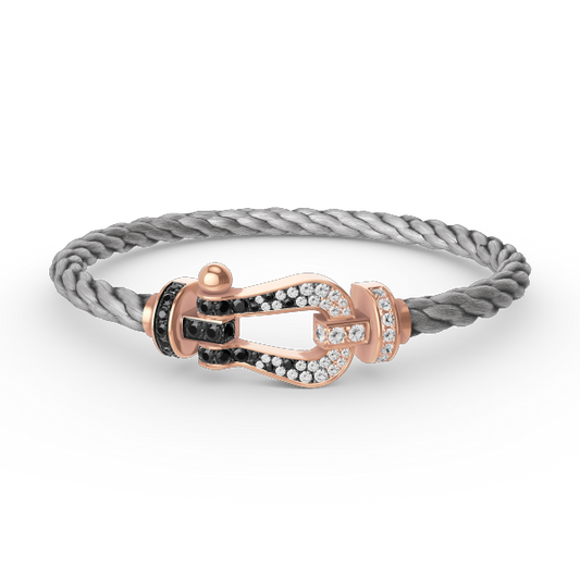 FORCE Großes Hufeisen-Armband mit schwarzen und weißen Diamanten – Roségold